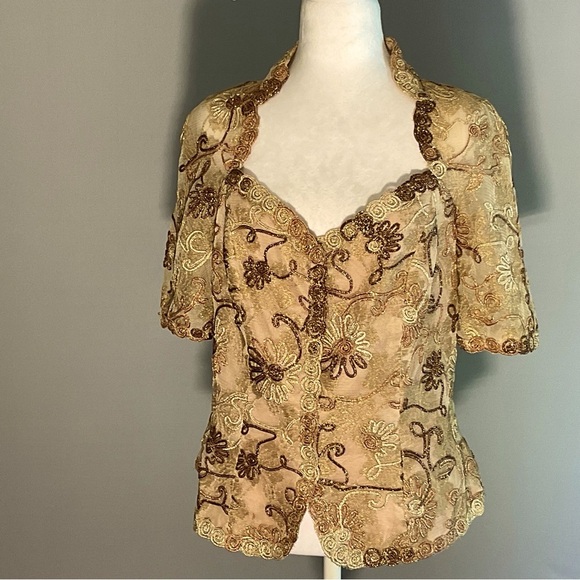 Watters and Watters Mother of the Bride Metallic Floral Embroidered Jacket - Picture 3 of 16